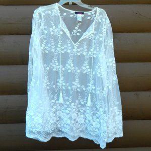 BLUSH Women's White Lacy Boho Beach Cover Up Tunic Size 2X